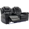 3 Pieces Recliner Sofa Sets Home Theater Seating Manual Recliner Chair With Center Console And Led Light Strip For Living Room - Black - Image 19