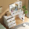 Vanity Desk With Freely Adjustable Side Cabinet, Makeup Vanity With Hollywood Lights, 5 Storage Drawers & 2-Shelves, Modern Dressing Table - White - Image 8