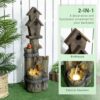 Outsunny - Outdoor Fountain With Birdhouse, Cascading Garden Waterfall Bird Bath With 3 Tier Rustic Tree Trunk / Log Design, LED Lights For Porch, Deck, Yard Decor - Brown - Image 4