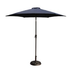 8.8' Outdoor Aluminum Patio Umbrella, Patio Umbrella, Market Umbrella With 33 Pounds Round Resin Umbrella Base, Push Button Tilt And Crank Lift - Navy Blue
