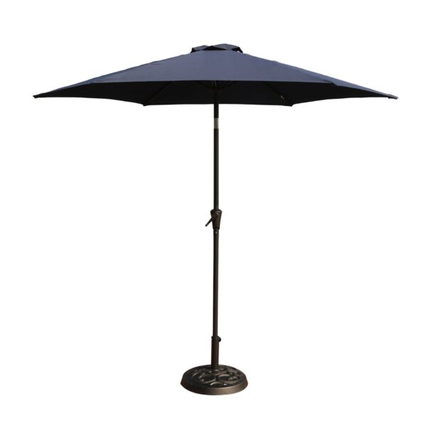 8.8' Outdoor Aluminum Patio Umbrella, Patio Umbrella, Market Umbrella With 33 Pounds Round Resin Umbrella Base, Push Button Tilt And Crank Lift - Navy Blue