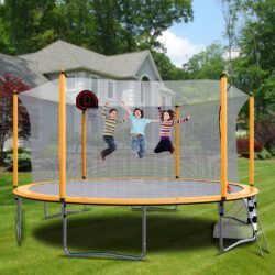 16Ft Trampoline With Basketball Hoop Pump And Ladder (Inner Safety Enclosure) With Soccer Goal - Orange