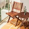 3 Piece Acacia Bistro Set, Folding Patio Furniture For Garden Backyard Balcony Porch With 1 Coffee Table And 2 Foldable Chairs - Light Brown - Image 16