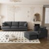 3 Piece Living Room Set Modular L Shaped Sectional Couch Upholstered, 3 Seater Sofa & Armchair & Movable Ottoman 5 Seat - Gray - Image 9
