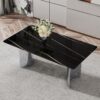 Modern Minimalist Dining Table Imitation Marble Glass With Metal Legs - Black - Image 4