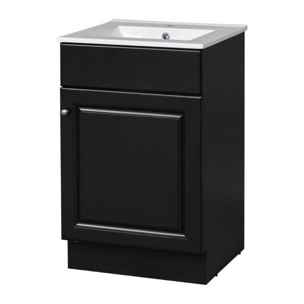 20" Bathroom Vanity With Sink, Freestanding Cabinet With Door Shelf And Adjustable Shelf, And Ceramic Construction - Black