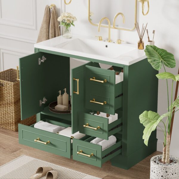 Traditional Bathroom Vanity With Resin Sink Combo Set, Bathroom Cabinet With Two Doors And Four Drawers - Green