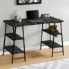 Computer Desk For Home Office, Laptop, Storage Shelves, Marble Look Contemporary & Modern - Black - Image 2