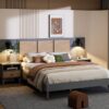Queen Size Bed Frame With 2 Nightstands Elegant Design With Lamps - Gray - Image 17