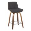 Corazza - Mid-Century Modern Fixed Height Counter Stool With Swivel With Square Footrest (Set of 2) - Walnut / Charcoal - Image 2