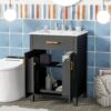 Bathroom Vanity Combo With Ceramic Sink, Luxurious Space-Saving Vanity, 2 Soft Close Doors - Black - Image 5