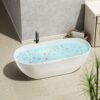 59" Freestanding Solid Surface Bathtub, Luxury Man-Made Stone Resin Freestanding Soaking Bathtub With Overflow And Pop-Up Drain For Contemporary Bathroom 22S03-59Gw - Glossy White - Image 12
