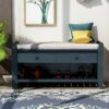 Shoe Rack With Cushioned Seat And Drawers Multipurpose Entryway Storage Bench - Antique Navy - Image 3