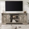 Farmhouse Sliding X Barn Door 70" TV Stand For 80" TVs - Gray Wash - Image 5