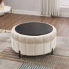 Upholstered Round Ottoman With Reversible Lid, Storage Stool, Channel Tufted Pumpkin Shape Footstool For Living Room, Bedroom And Office - Beige - Image 6