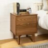 Mid-Century Modern 2 Drawer Solid Wood Nighstand With Cutout Handles - Caramel - Image 4