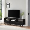 Modern Scandi 3 Door Low Profile TV Stand For TVs Up To 80" - Black - Image 4