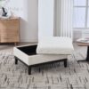 Upholstered Wood Base Storage Ottoman With Reversible Lid Coffee Table, Foot Stool Square Footrest With Rubberwood Legs For Living Room Bedroom Entryway And Office - Ivory - Image 6