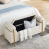 Elegant Upholstered Linen Storage Bench With Cylindrical Arms And Iron Legs - Beige - Image 10