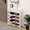 Storage Rack Storage Organiser In The Entryway Economical Home Shoe Rack Multi-Layer Shoe Cabinet, Bring 2 Drawers, Very Suitable For Entrance Hallway - White - Image 5