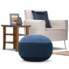 Nikki - Hand Knit Round Pouf - Blue / Navy Blue - Image 6