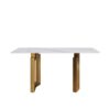 63" Modern Artificial Stone White Straight Edge Golden Metal Leg Dining Table - White / Gold - Image 3