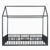 Full Size Metal House Bed With Fence And Door - Black - Image 13