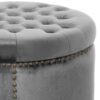 Elegant Round Ottoman Footstool With Velvet Upholstery And Studded Rim - Gray - Image 8
