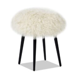 Alberta - Mongolian Sheepskin Round Ottoman - Latte Beige