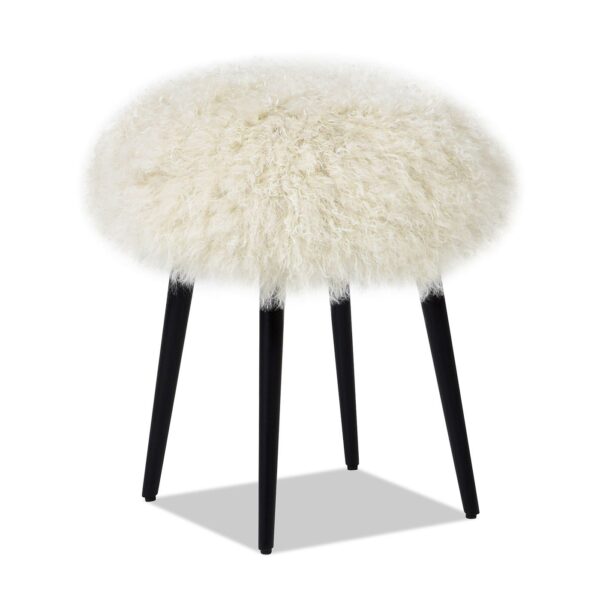 Alberta - Mongolian Sheepskin Round Ottoman - Latte Beige