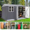 8 0 Ft Outdoor Storage Garden Tool Shed With Thickened Galvanized Steel With Sloped Roof & Double Lockable Door Storage Shed Large With 6 Vents - Gray - Image 2