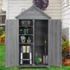 Outdoor Storage Cabinet, Garden Wood Tool Shed, Outside Wooden Shed Closet With Shelves And Latch For Yard - Gray - Image 7
