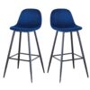 Bar Stools (Set of 2) Velvet Barstool Modern Counter Bar Height Chair With Back, Sturdy Metal Legs & Footrests, Island Stool For Kitchen Bar - Blue - Image 12