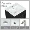 20" Bathroom Vanity With Sink, Freestanding Cabinet With Door Shelf And Adjustable Shelf, And Ceramic Construction - Black - Image 9