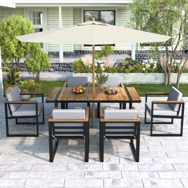 7 Pieces Outdoor Dining Set Patio Dining Table And Chair Set With And Removable Cushions For Patio, Backyard, Garden - Gray