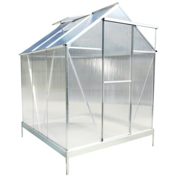 6.3'x6.2'x7' Polycarbonate Greenhouse, Heavy Duty Outdoor Aluminum Walk-In Green House Kit With Rain Gutter, Vent And Door For Backyard Garden - Aluminium