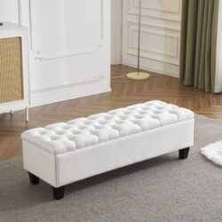 Contemporary Button Tufted Diamond Stitched Storage Ottoman - White