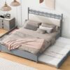 Queen Size Storage Platform Bed With 2 Big Drawers Twin Size Trundle - Gray - Image 13