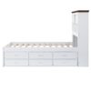 Full Solid Pine Captain Bookcase Bed With Trundle Bed And 3 Spacious Under Bed Drawers In Casual - White / Walnut - Image 10