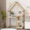 House-Shaped Wooden Writing Desk, Kids Study Table, Bookshelf & Toy Storage - Natural - Image 7