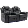 3 Pieces Recliner Sofa Sets Home Theater Seating Manual Recliner Chair With Center Console And Led Light Strip For Living Room - Black - Image 18