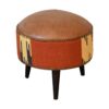Durrie & Leather Mixed Footstool - Brown - Image 8