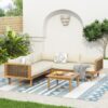 Premium Outdoor Sofa Set With Waterproof Cushions Sectional Seating Group With Acacia Wood And Wicker - Brown Mix / Beige - Image 4