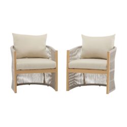 Modern Curved Aluminum Lounge Chair With Stylish Rope Weave Design And Cushioned Comfort - Beige / Natural