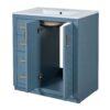 Bathroom Vanity With Ceramic Sink Combo, Frame Bathroom Storage Cabinet, Freestanding Vanity Set With 3 Drawers & Soft Closing Doors - Indigo - Image 16