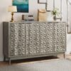 Modern Style Buffet Cabinet, Sideboard Buffet Cabinet With Storage, Storage Cabinet With 4 Diamond Shaped Relief Doors For Living Room, Dining Room, Entryway, Hallway, Kitchen - Gray - Gray - Image 2