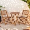 3 Piece Acacia Bistro Set, Folding Patio Furniture For Garden Backyard Balcony Porch With 1 Coffee Table And 2 Foldable Chairs - Light Brown - Image 2