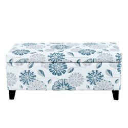 Luxury Storage Ottoman With Floral Patterned Fabric, Soft Close Hinges, Functional Footrest & Seat - Multicolor
