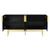 Modern Elegant 4 Door Sideboard Gold Metal Handle Buffet Cabinet For Dining Room, Living Room, Bedroom, Hallway - Black - Image 14