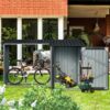 Outdoor Steel Firewood Rack And Metal Storage Shed, Two In One - Black - Image 2